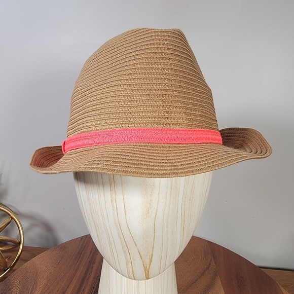 Target Brown Fedora with Bright Pink Band Woven Summer Sun Hat Women's One Size - Picture 8 of 14
